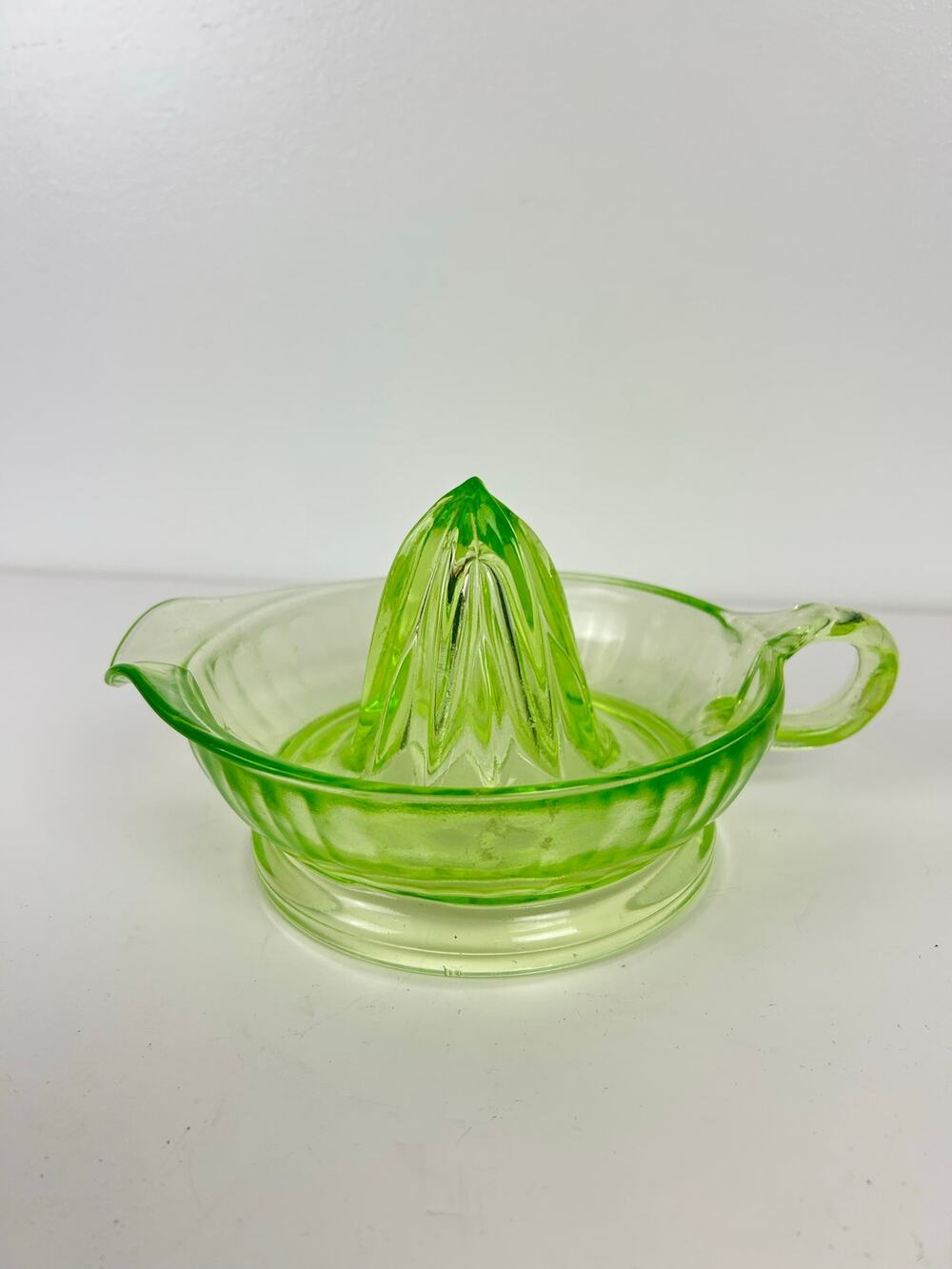 Vintage Antique Green Clear Depression Glass Uranium Glass Juicer